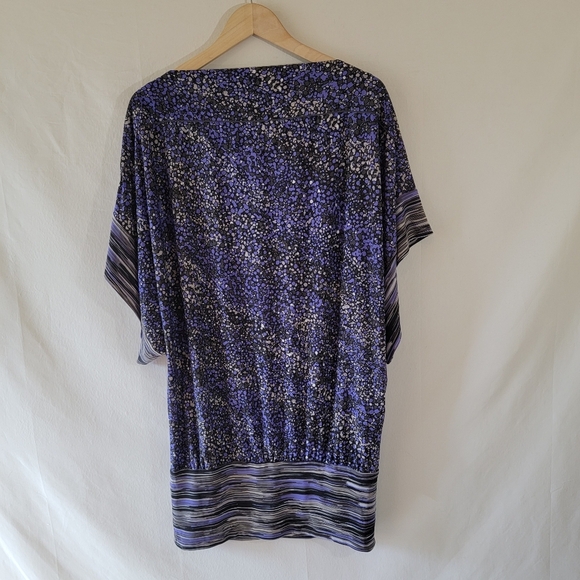 BCBG Maxazria Beach Chambray Blue Purple Polkadot Jersey Casual Dress M Resort - Picture 2 of 11